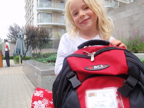 Nettopp kommet hjem med ny skolesekk fra BCIS.